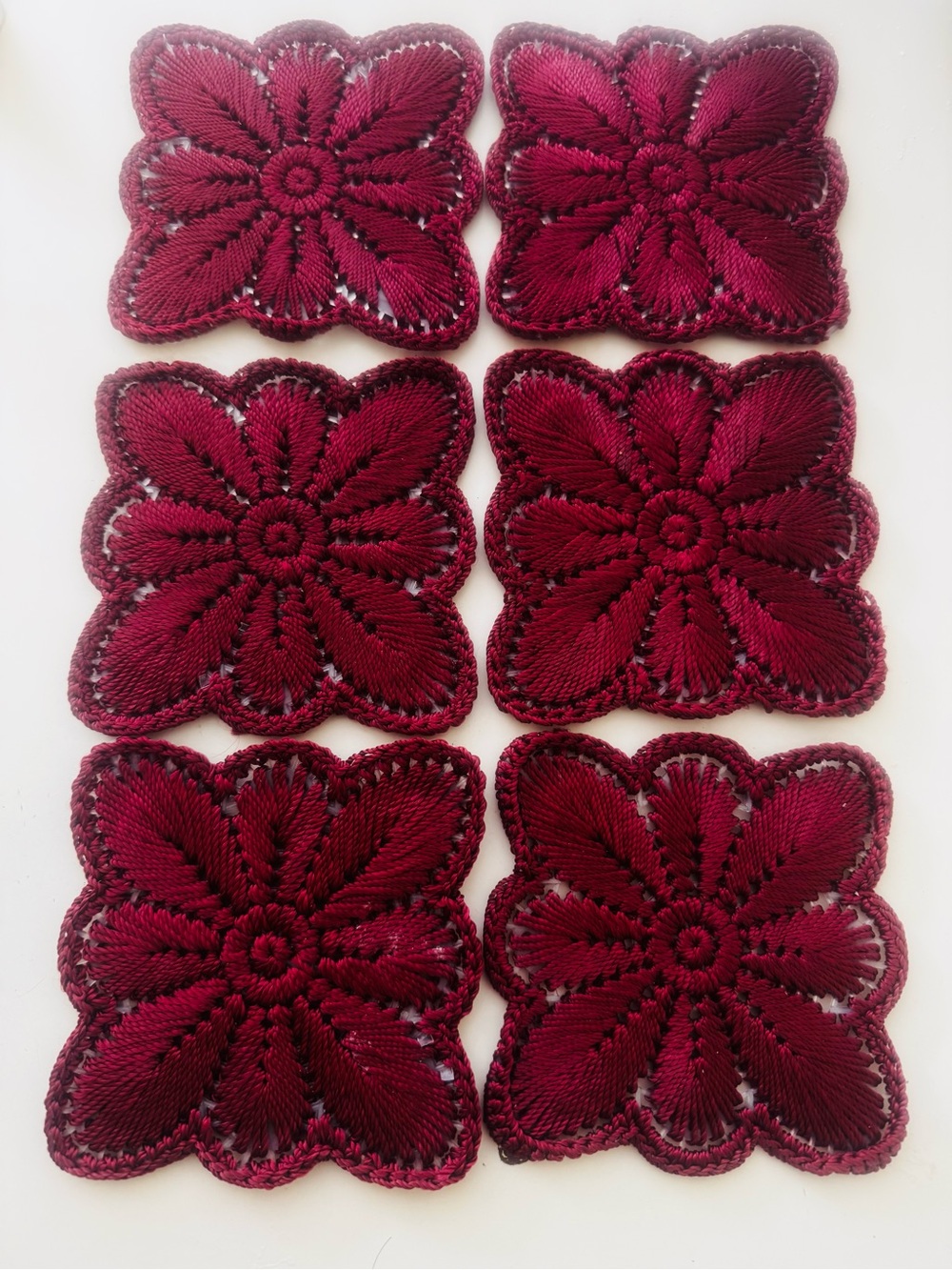 Set of 6 New Handmade Floral Needle Work/Crochet Coasters